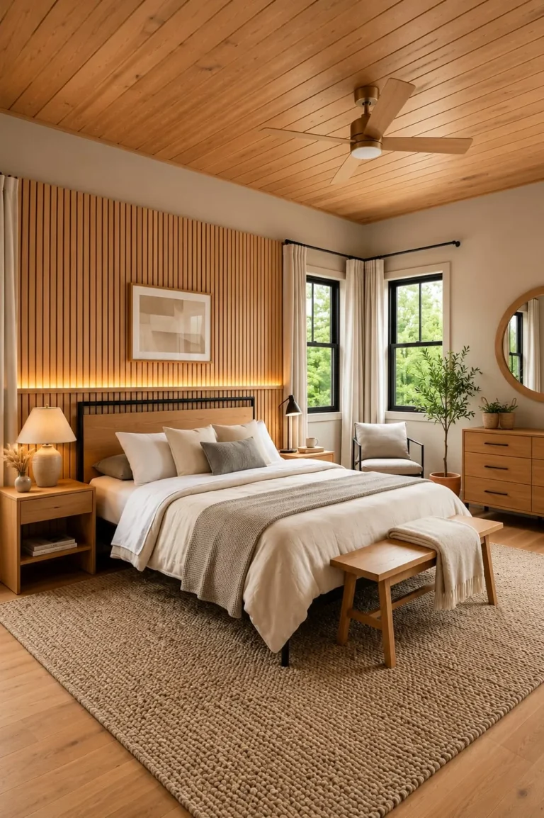 Modern Wood Slat Bedroom Ideas | Cozy Minimalist Bedroom Design Inspiration