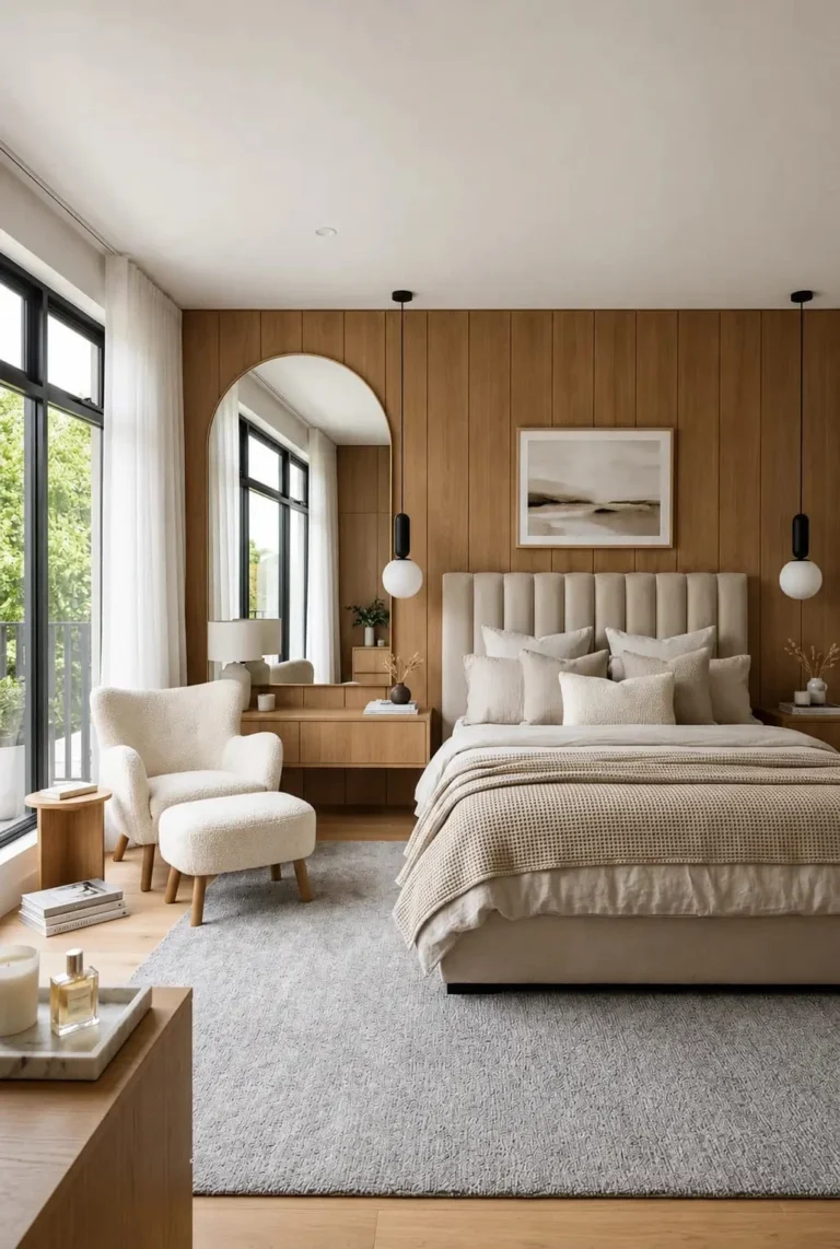 Stylish Bedroom Interior with Natural Textures and Modern Elegance